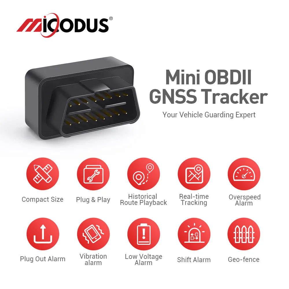 MiCODUS OBD GPS Tracker MV66 Realtime Mini GPS Tracker for Car Tracking Device Shake Move Alert Geofence Free APP